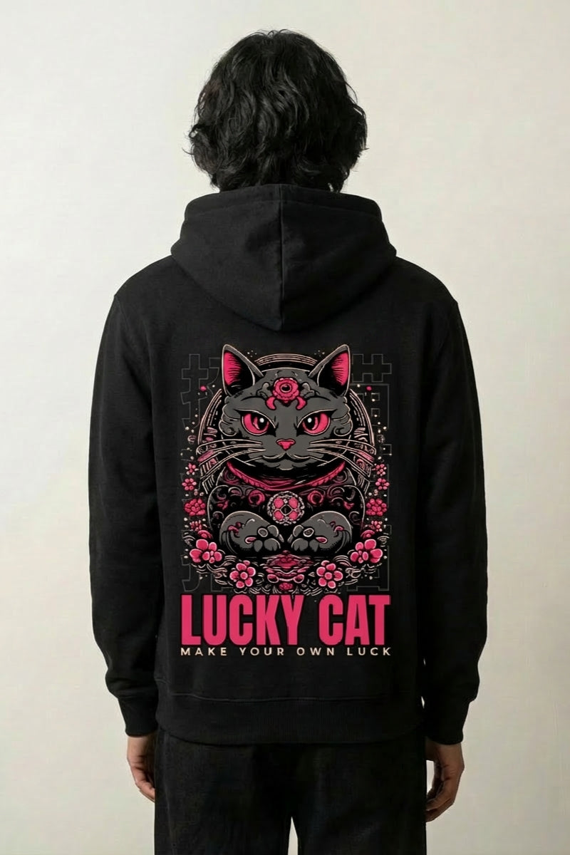 Sudadera maneki neko gato de la suerte estampado japonés oversize Ropa Japonesa