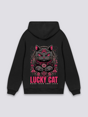 Sudadera maneki neko gato de la suerte estampado japonés oversize