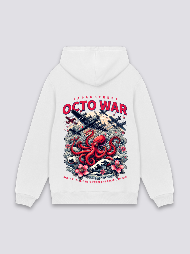 Sudadera pulpo japonés octo war blanco estampado japonés oversize
