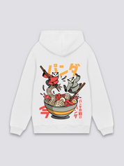 Sudadera con capucha panda ninja ramen blanco estampado japonés oversize