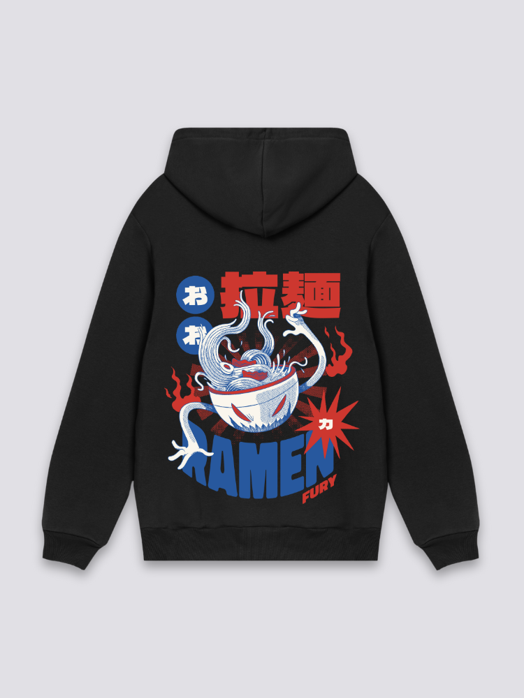 Sudadera ramen fury dragón negro estampado japonés oversize