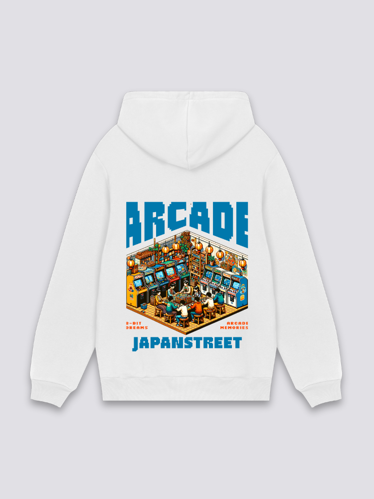 Sudadera retro gaming arcade 8-bit blanco estampado japonés oversize