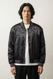 Sukajan dragón bordado Kokuryū Flame negro poliéster dragón llamas streetwear japonés Ropa Japonesa