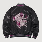 Sukajan dragón bordado Kokuryū Flame negro poliéster dragón llamas streetwear japonés Ropa Japonesa