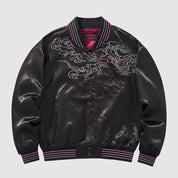 Sukajan dragón bordado Kokuryū Flame negro poliéster dragón llamas streetwear japonés Ropa Japonesa