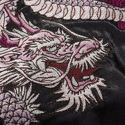 Sukajan dragón bordado Kokuryū Flame negro poliéster dragón llamas streetwear japonés Ropa Japonesa