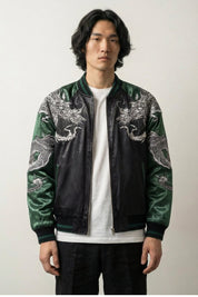 Sukajan dragón hombre Kurotatsu gris poliéster dragón plateado streetwear japonés Ropa Japonesa