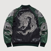 Sukajan dragón hombre Kurotatsu gris poliéster dragón plateado streetwear japonés Ropa Japonesa