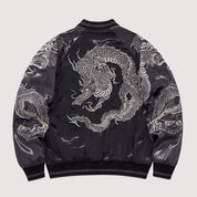 Sukajan dragón hombre Kurotatsu gris poliéster dragón plateado streetwear japonés Ropa Japonesa