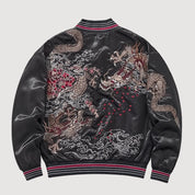 Sukajan dragón negro Kuro Ryujin poliéster dos dragones espejo streetwear japonés Ropa Japonesa