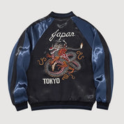 Sukajan dragón Tokio Raijin no Tora beige poliéster bordado dragón rojo streetwear japonés Ropa Japonesa