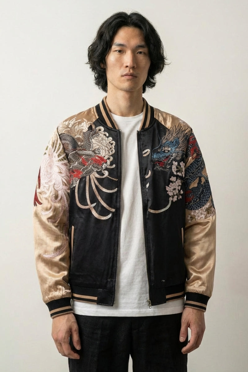 Sukajan espíritus bordados Byakko no Hi blanco poliéster tigre blanco dragón streetwear japonés Ropa Japonesa