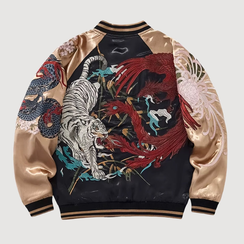 Sukajan espíritus bordados Byakko no Hi blanco poliéster tigre blanco dragón streetwear japonés Ropa Japonesa