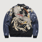 Sukajan fénix bordado Tsukikage azul marino poliéster dragón dorado streetwear japonés Ropa Japonesa