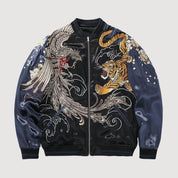 Sukajan fénix bordado Tsukikage azul marino poliéster dragón dorado streetwear japonés Ropa Japonesa