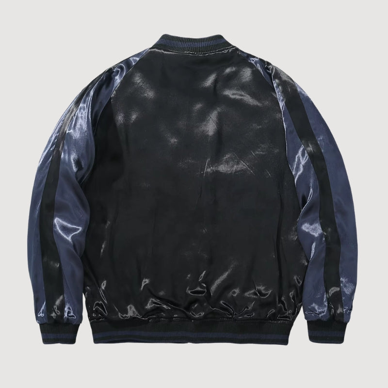 Sukajan fénix bordado Tsukikage azul marino poliéster dragón dorado streetwear japonés Ropa Japonesa