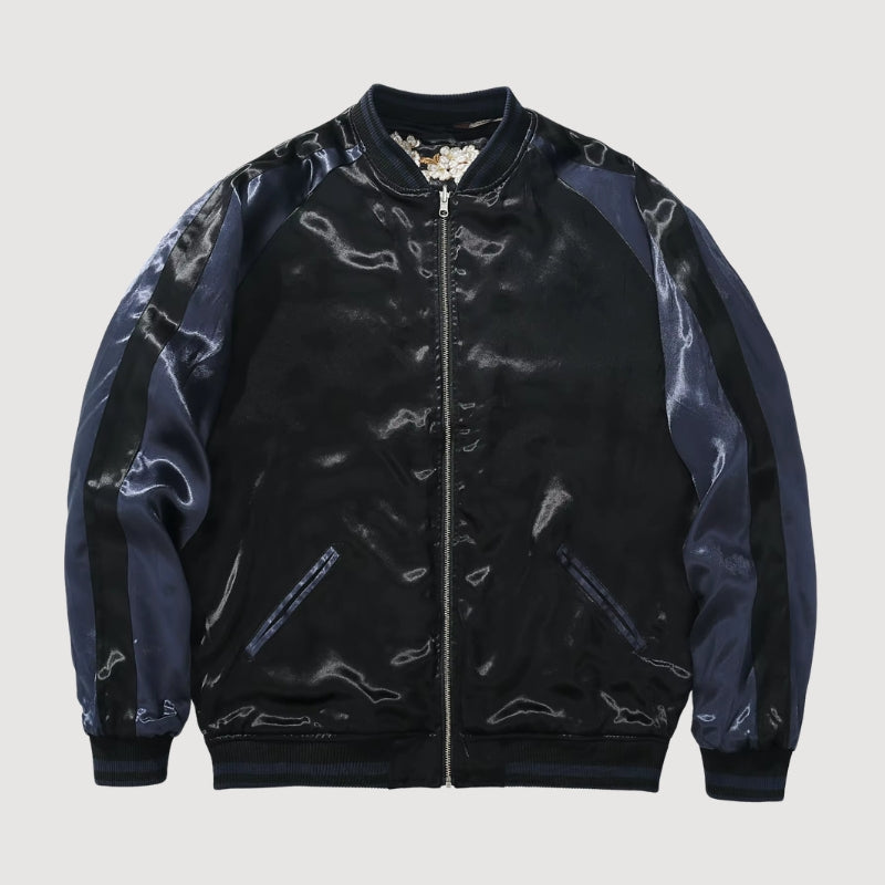 Sukajan fénix bordado Tsukikage azul marino poliéster dragón dorado streetwear japonés Ropa Japonesa