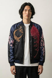 Sukajan kirin bordado Getsumei beige poliéster león shishi dorado streetwear japonés Ropa Japonesa