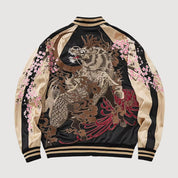 Sukajan kirin bordado Getsumei beige poliéster león shishi dorado streetwear japonés Ropa Japonesa