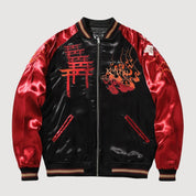 Sukajan kitsune Akuma no Hana rojo poliéster guerrero al galope streetwear japonés Ropa Japonesa