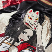 Sukajan kitsune Akuma no Hana rojo poliéster guerrero al galope streetwear japonés Ropa Japonesa
