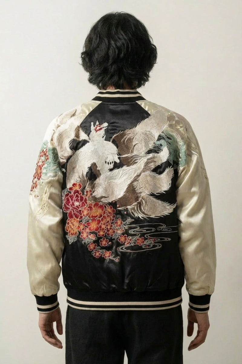 Chaqueta Sukajan Kitsune Kotsu Haku bordado en la espalda poliéster cazadora souvenir sukajan streetwear japonés Ropa Japonesa