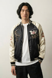 Chaqueta Sukajan Kitsune Kotsu Haku vista trasera bordado poliéster cazadora souvenir sukajan streetwear japonés Ropa Japonesa