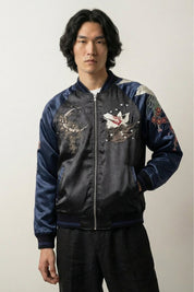 Chaqueta Sukajan Kitsune Kotsu Haku vista trasera bordado poliéster cazadora souvenir sukajan streetwear japonés Ropa Japonesa