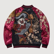 Sukajan Raijin hombre Ten no Ikazuchi rojo poliéster bordado dios trueno streetwear japonés Ropa Japonesa