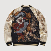 Sukajan Raijin hombre Ten no Ikazuchi rojo poliéster bordado dios trueno streetwear japonés Ropa Japonesa