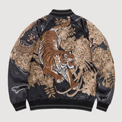 Sukajan tigre Kazan Tora gris poliéster tigre en carga streetwear japonés Ropa Japonesa