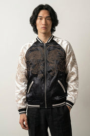 Sukajan Yokai japonés Fujin Raijin blanco poliéster bordado japonés streetwear japonés Ropa Japonesa