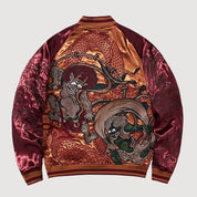 Sukajan Yokai japonés Fujin Raijin blanco poliéster bordado japonés streetwear japonés Ropa Japonesa