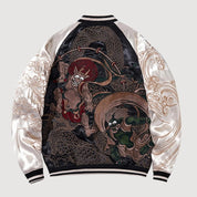 Sukajan Yokai japonés Fujin Raijin blanco poliéster bordado japonés streetwear japonés Ropa Japonesa