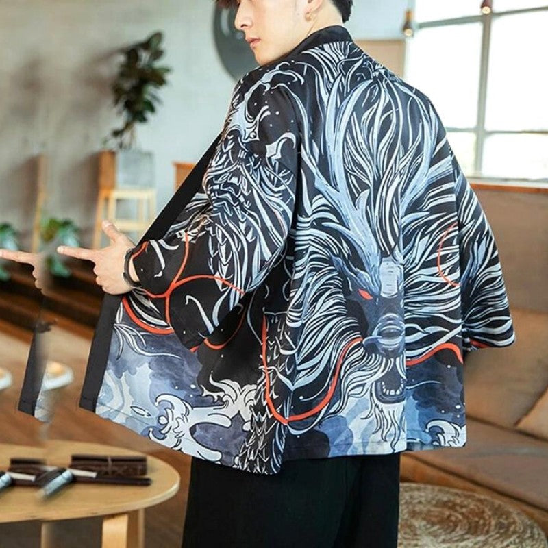 Kimono de verano para hombre con motivo de dragón japonés