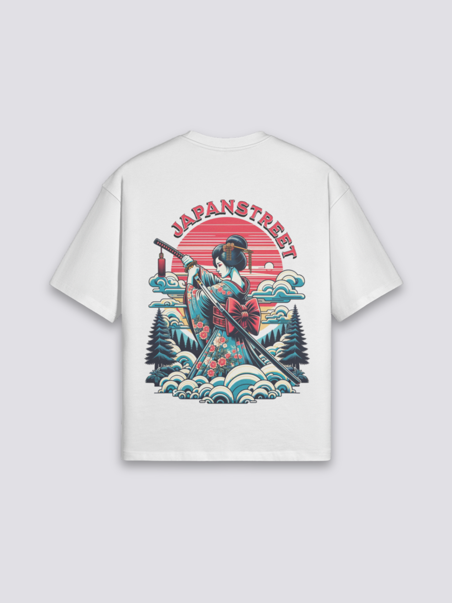 Camiseta geisha y samurái estampado japonés oversize