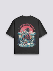 Camiseta geisha y samurái estampado japonés oversize
