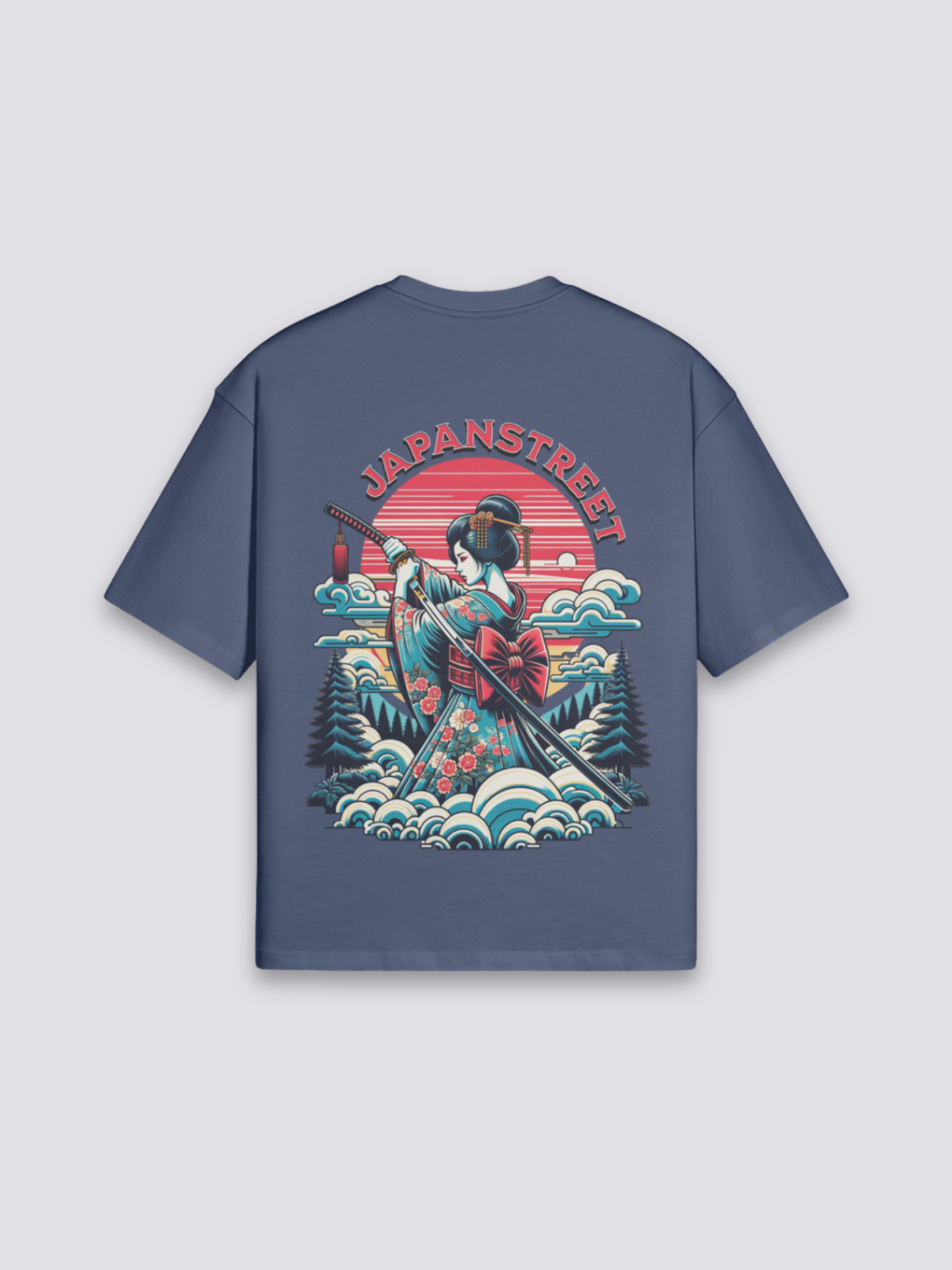 Camiseta geisha y samurái estampado japonés oversize