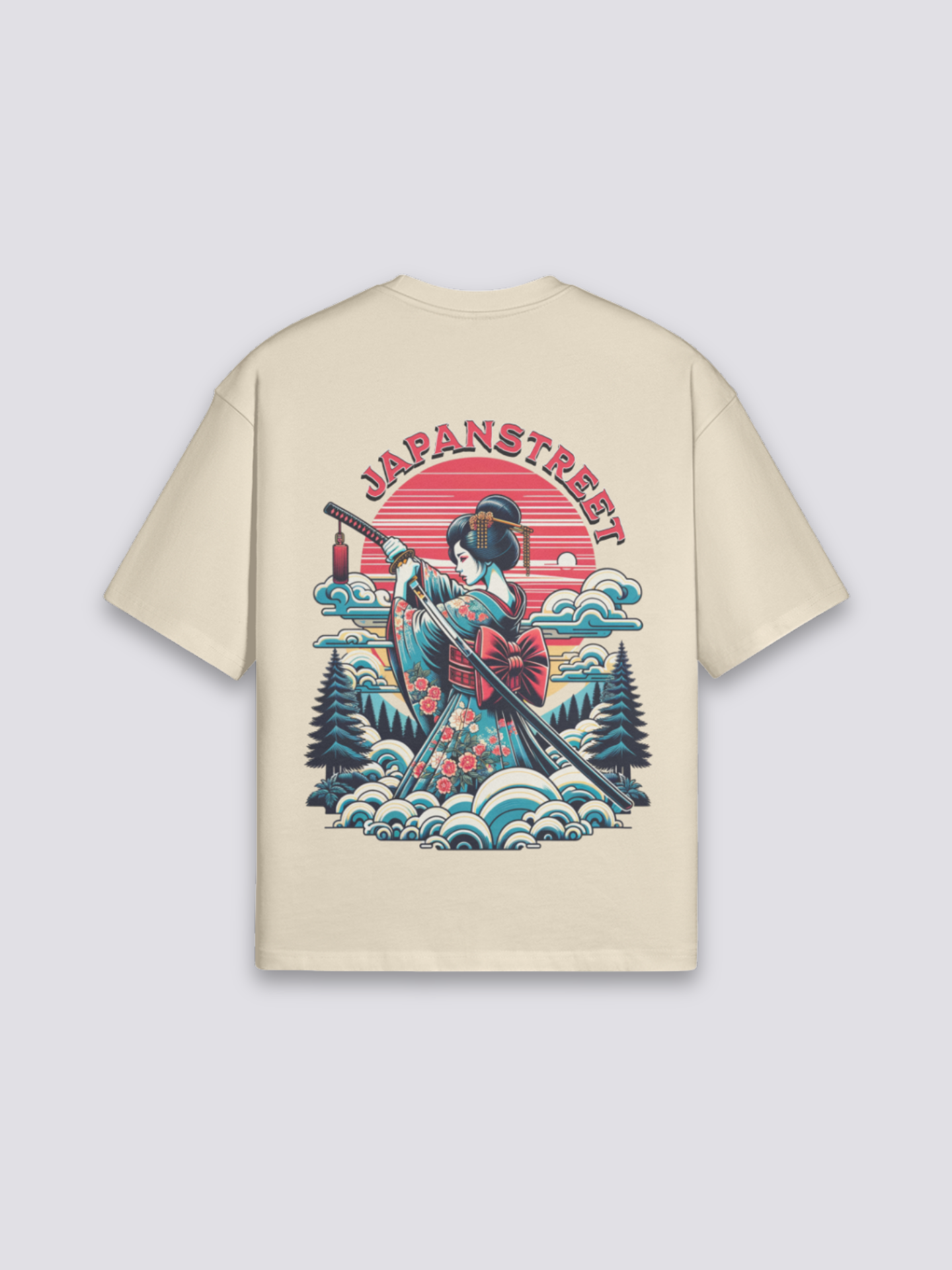 Camiseta geisha y samurái estampado japonés oversize