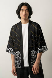 Haori tradicional Tsuki no Taiyo haori japonés llevado mannequin estilo streetwear Ropa Japonesa