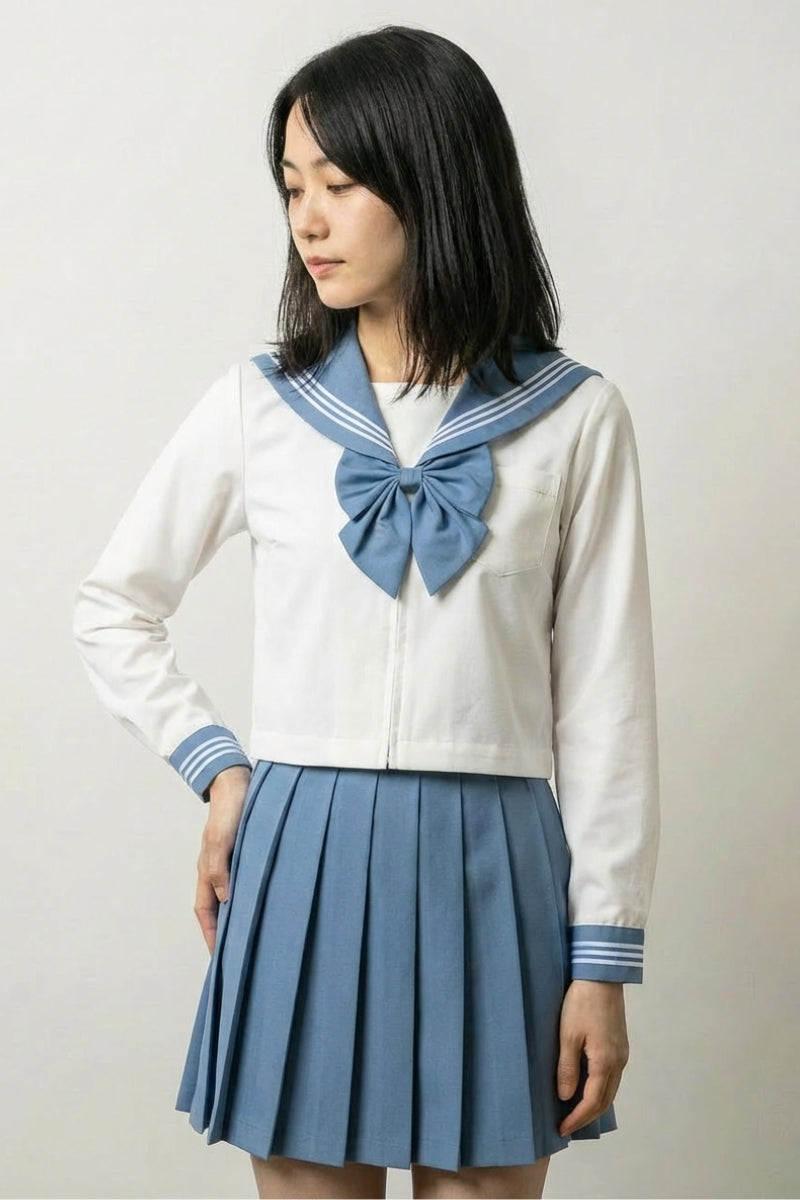 Uniforme escolar japonés sailor azul cielo Sora cuello rayado blanco - Ropa Japonesa