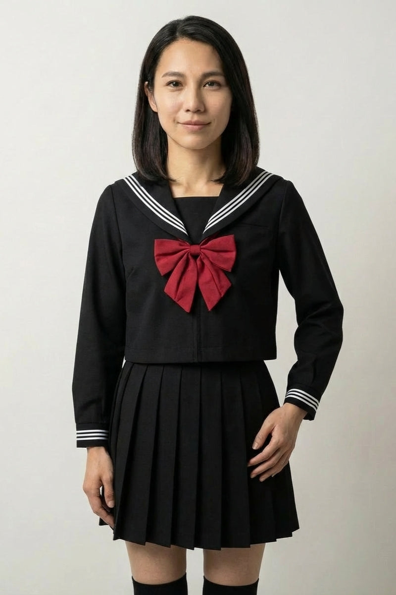 Uniforme escolar japonés sailor negro Kuro gran lazo burdeos - Ropa Japonesa