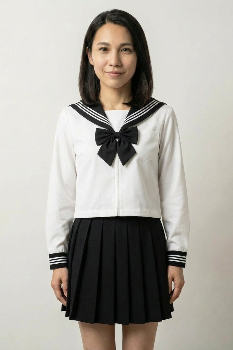 Uniforme escolar japonés sailor blanco y negro Tsuki gran lazo - Ropa Japonesa