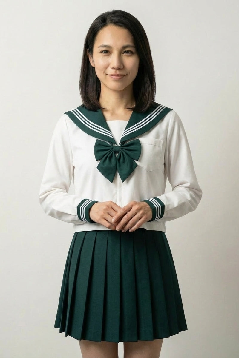 Uniforme escolar japonés sailor verde Midori cuello verde abeto lazo verde - Ropa Japonesa