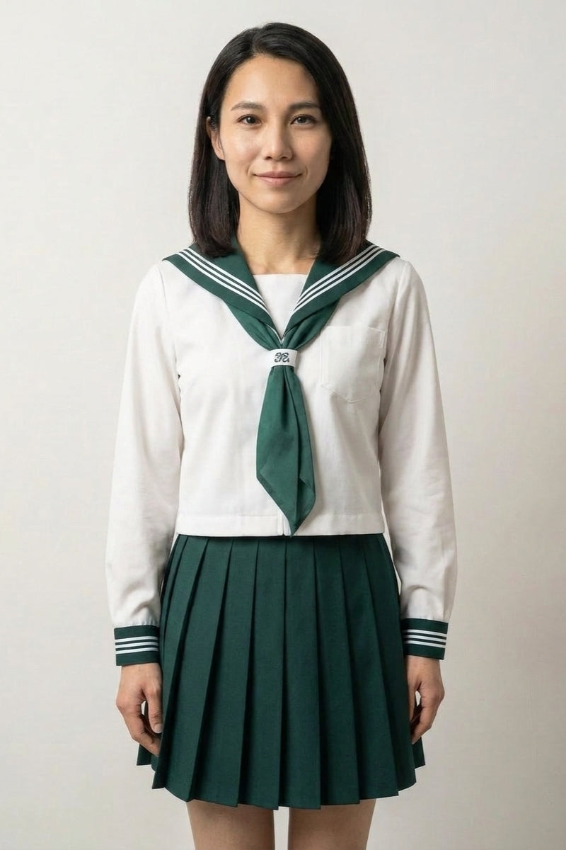 Uniforme escolar japonés sailor verde Midori cuello verde abeto lazo verde vista 2 - Ropa Japonesa