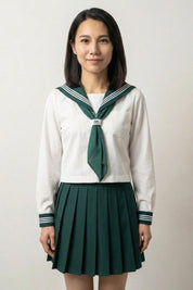 Uniforme escolar japonés sailor verde Midori cuello verde abeto lazo verde vista 2 - Ropa Japonesa
