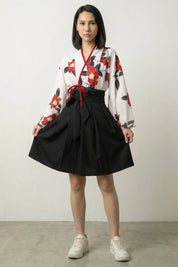 Vestido japonés Amaya set hanfu camelias rojas y falda cruzada llevado estilo japonés mujer Ropa Japonesa
