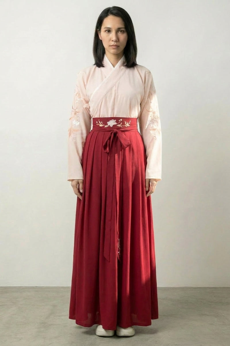 Vestido japonés talla grande Mizuki hanfu boléro rosado y falda roja llevado estilo japonés mujer Ropa Japonesa