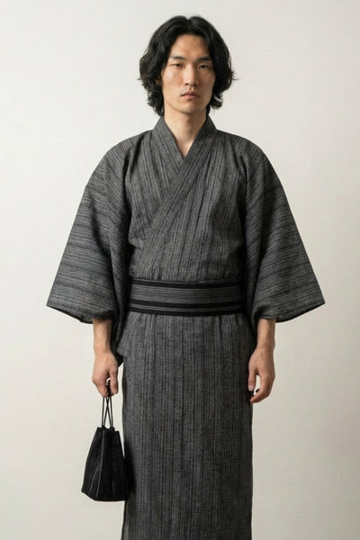 Yukata de Algodón 'Hokuto' Gris Kasuri
