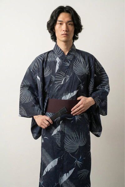 Yukata Japón 'Hoshiba' Azul Noche Hojas
